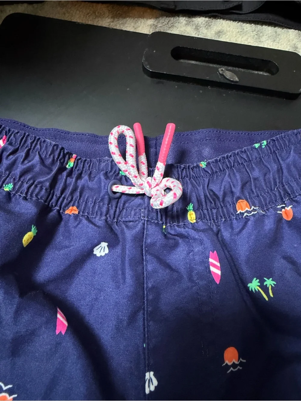 Cat & Jack Navy Swim Trunks with Bright Surf and Fruit Print